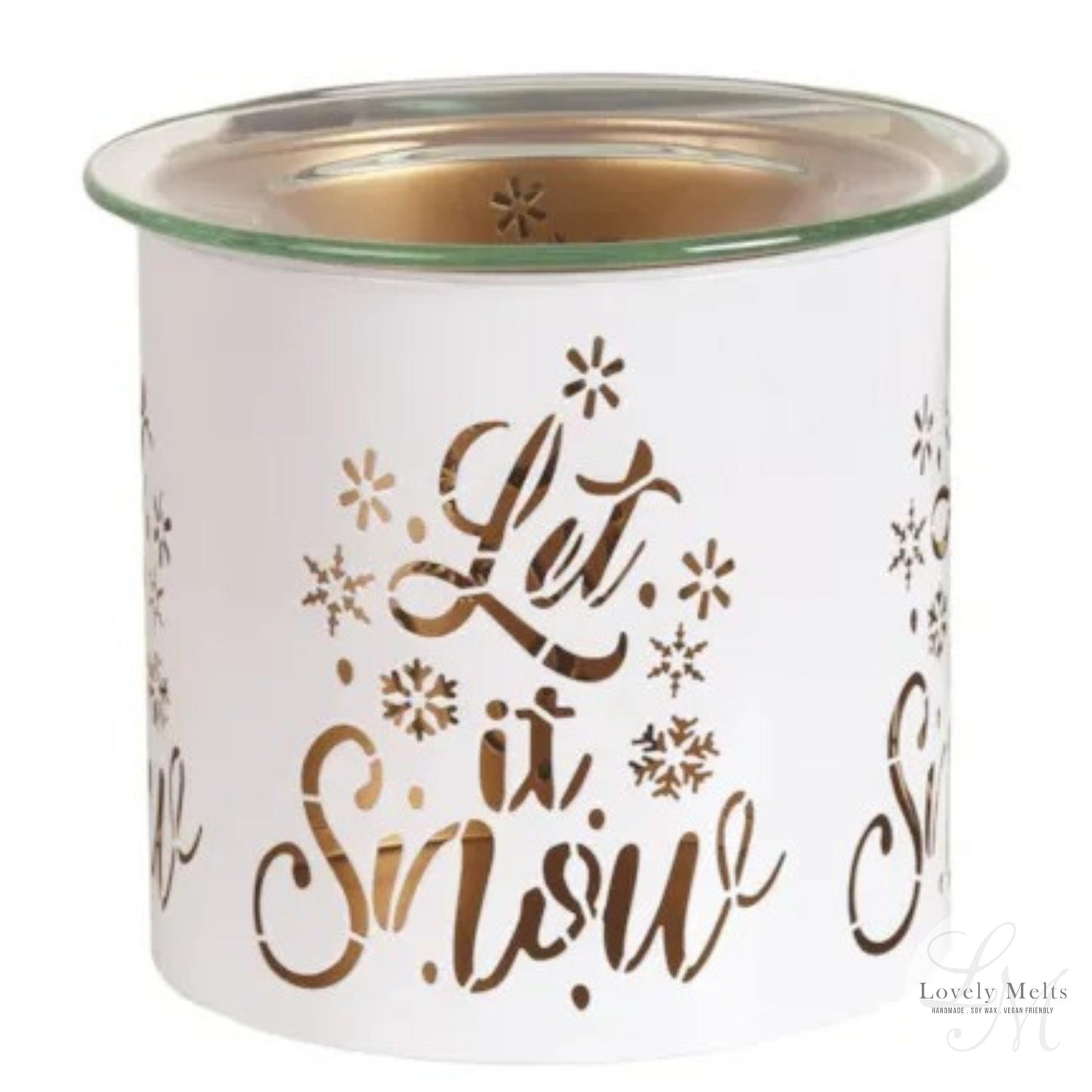 LET IT SNOW WHITE & GOLD Silhouette Tealight Wax Burner and Candle Holder