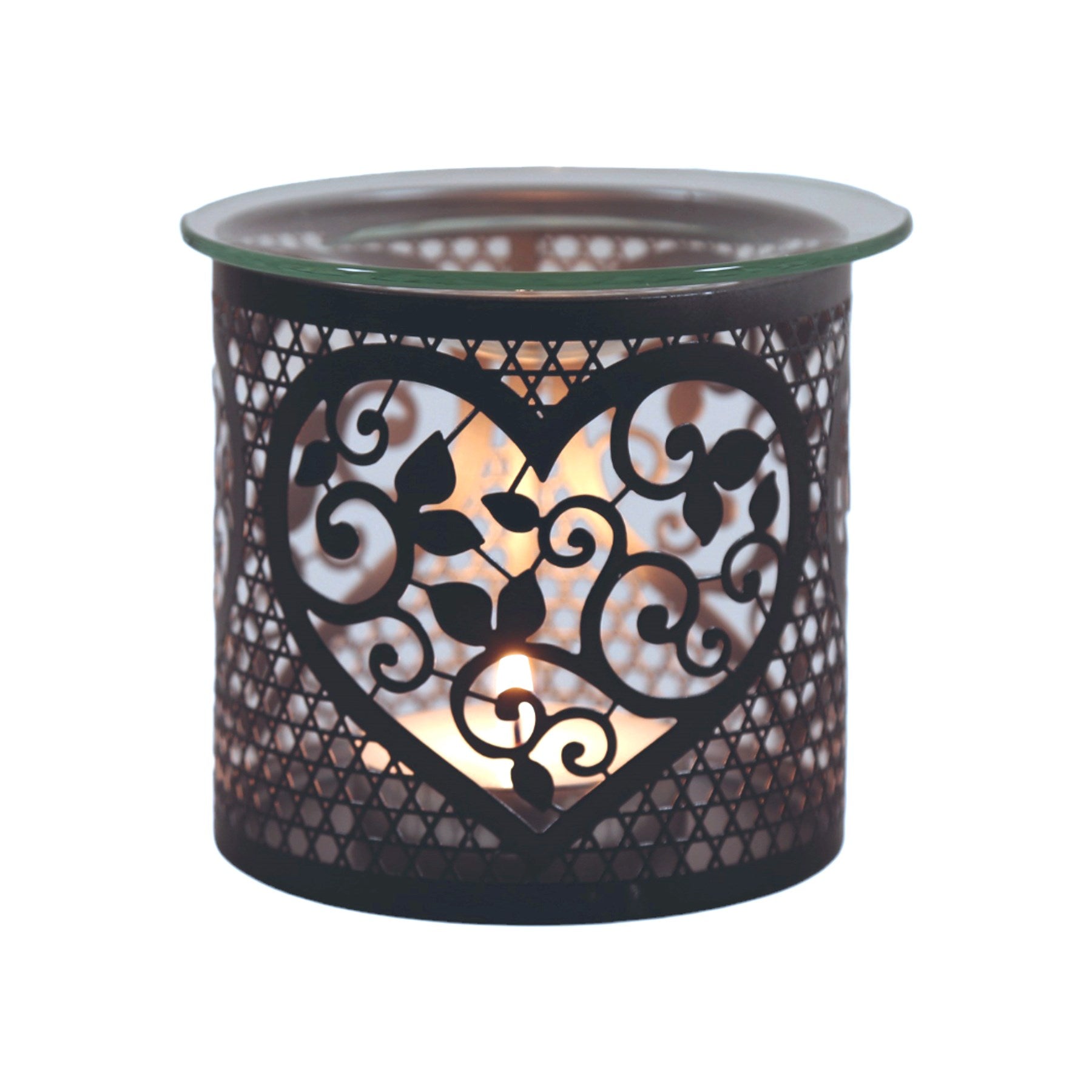 HEART BLACK SILVER Silhouette Tealight Wax Burner and Candle Holder
