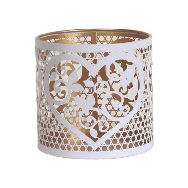 HEART WHITE & GOLD Silhouette Tealight Wax Burner and Candle Holder