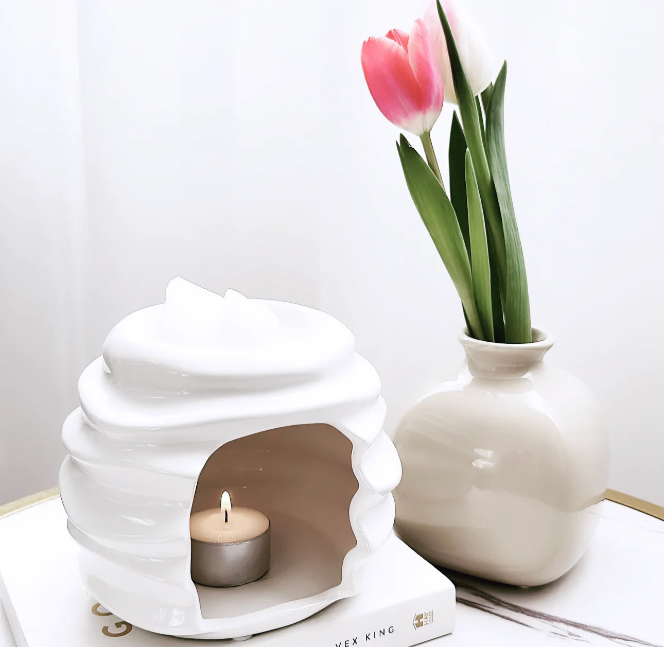 WHITE GLOSS ALFIE WAX MELT CERAMIC BURNER UK
