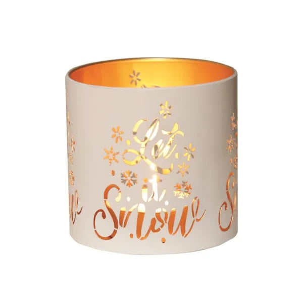 LET IT SNOW WHITE & GOLD Silhouette Tealight Wax Burner and Candle Holder