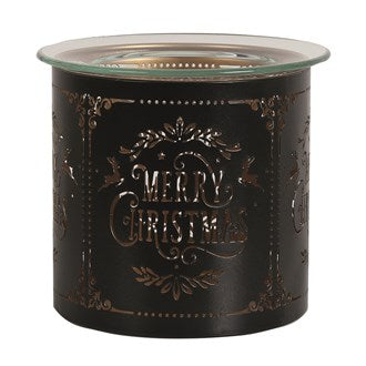 MERRY CHRISTMAS Black Silhouette Tealight Wax Burner and Candle Holder