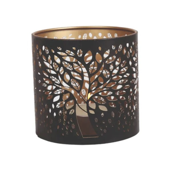BLACK TREE OF LIFE Silhouette Tealight Wax Burner and Candle Holder