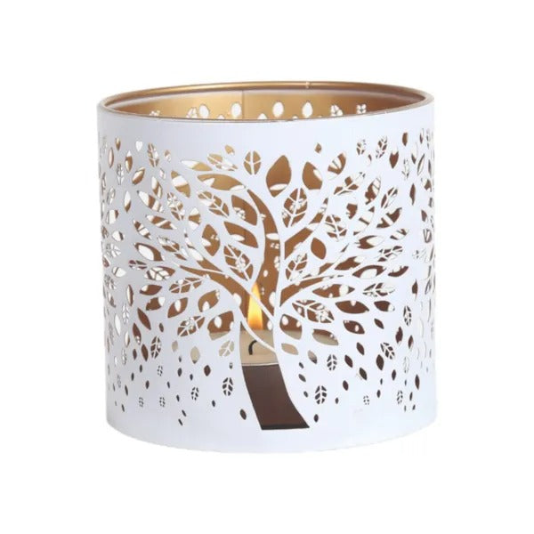 WHITE TREE OF LIFE Silhouette Tealight Wax Burner and Candle Holder