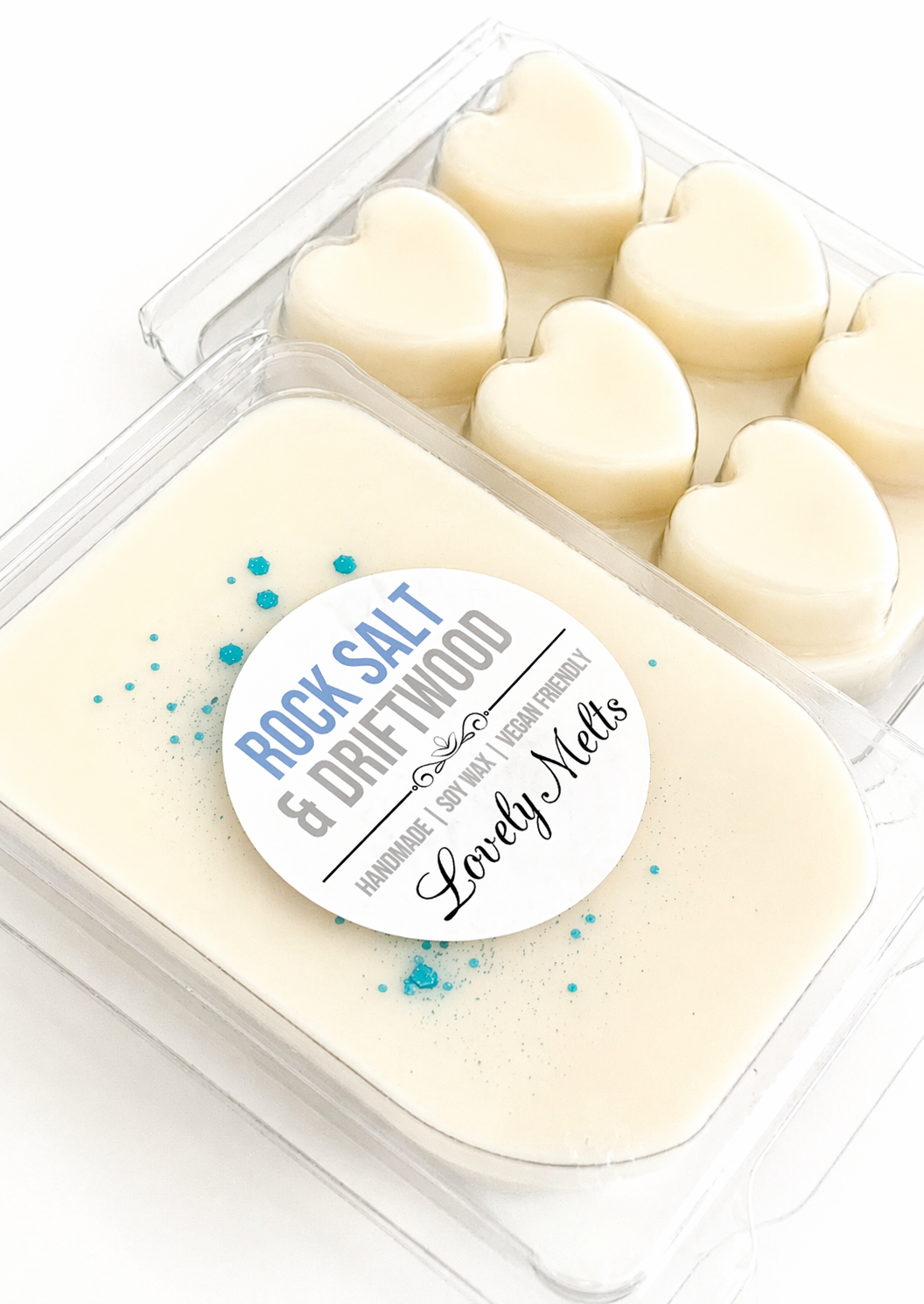 Rock Salt & Driftwood handmade soy wax melts close up
