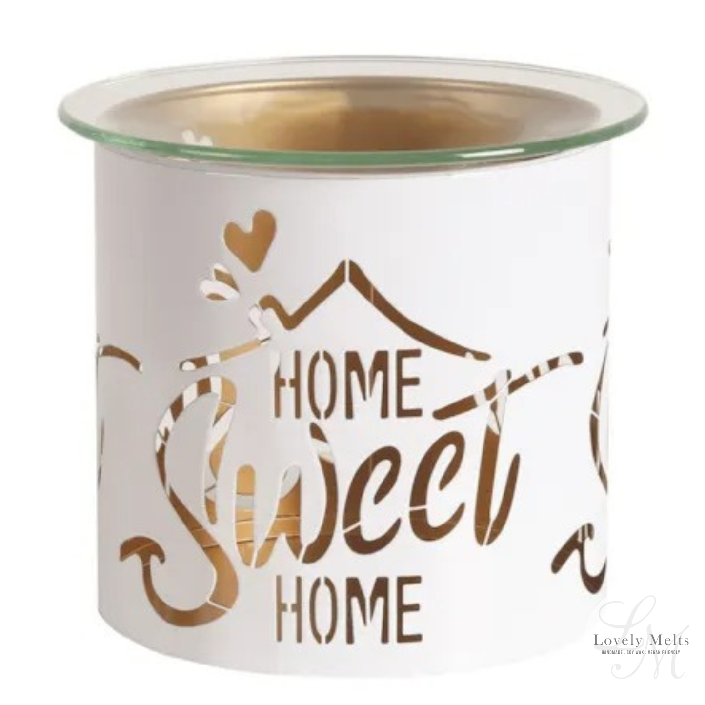 Home Sweet Home White & Gold Silhouette tealight wax melt burner and candle holder