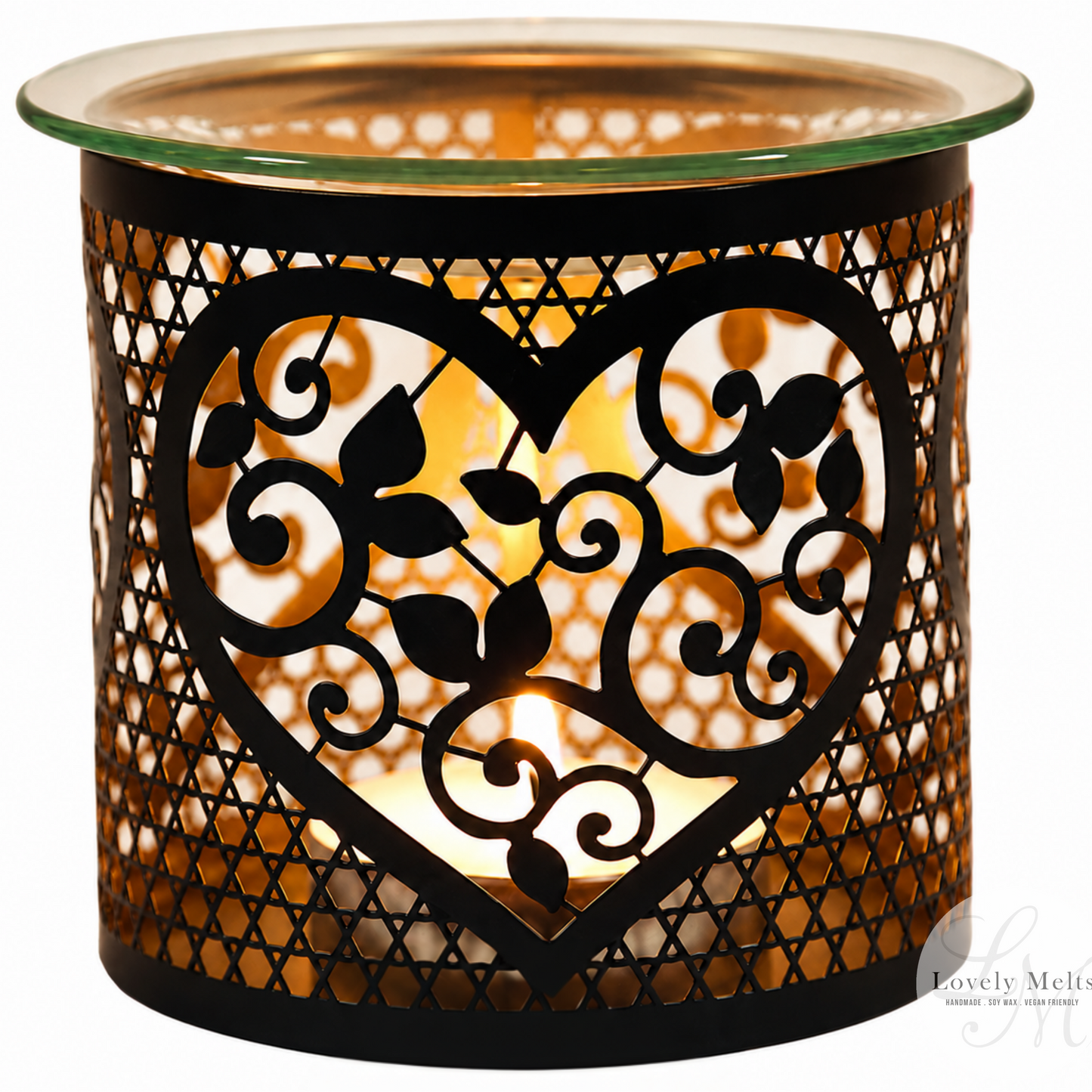 Heart Black & Gold Silhouette tealight wax melt burner and candle holder