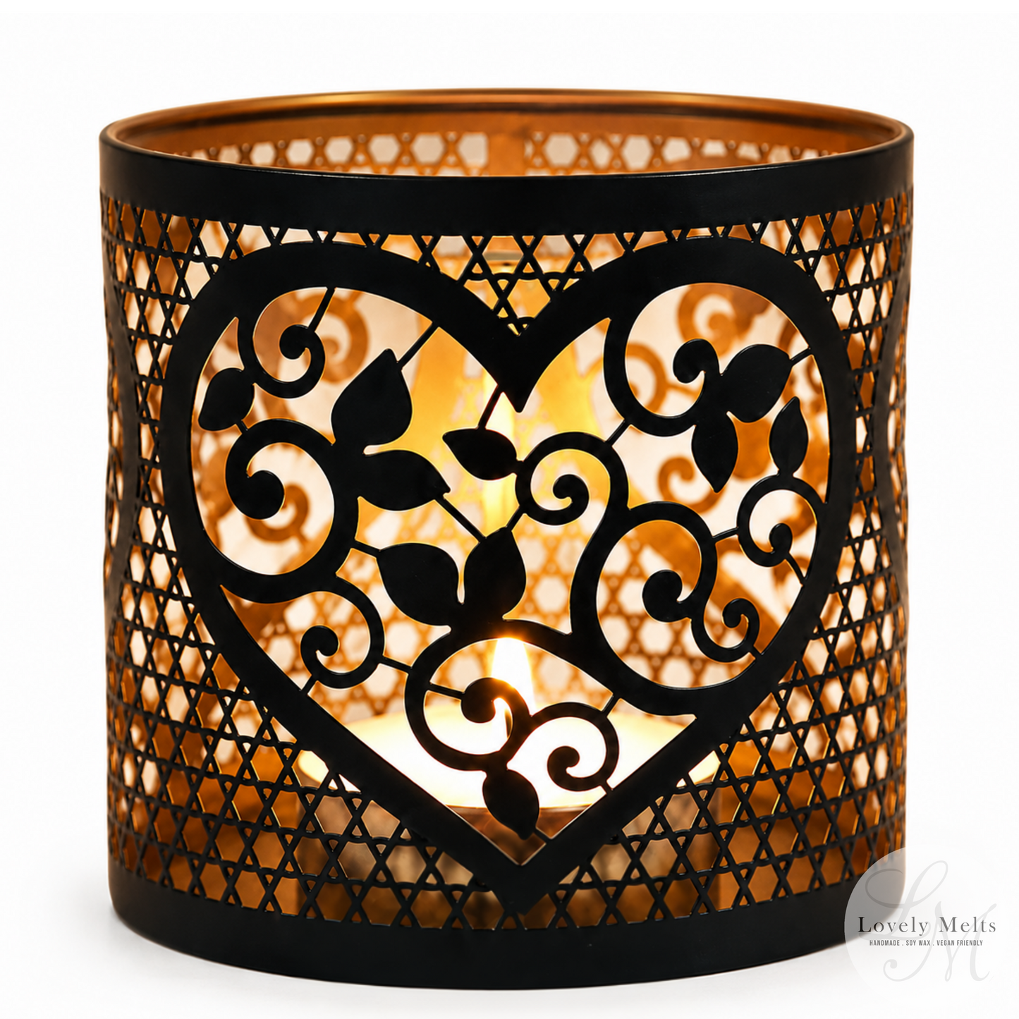 Heart Black & Gold Silhouette tealight wax melt burner and candle holder