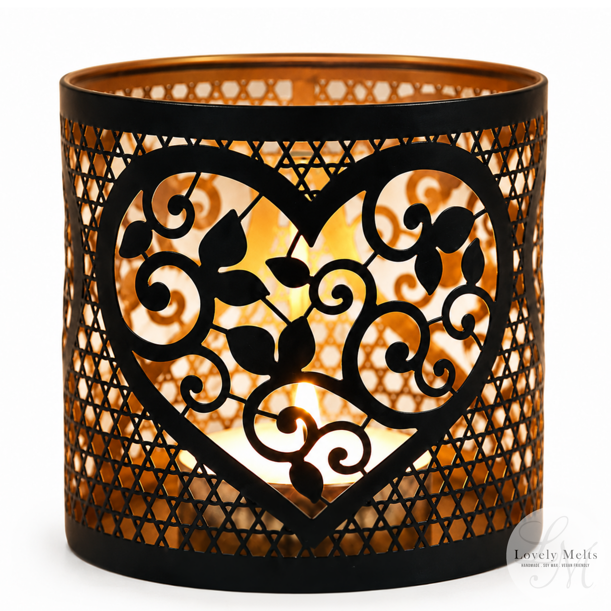 Heart Black & Gold Silhouette tealight wax melt burner and candle holder