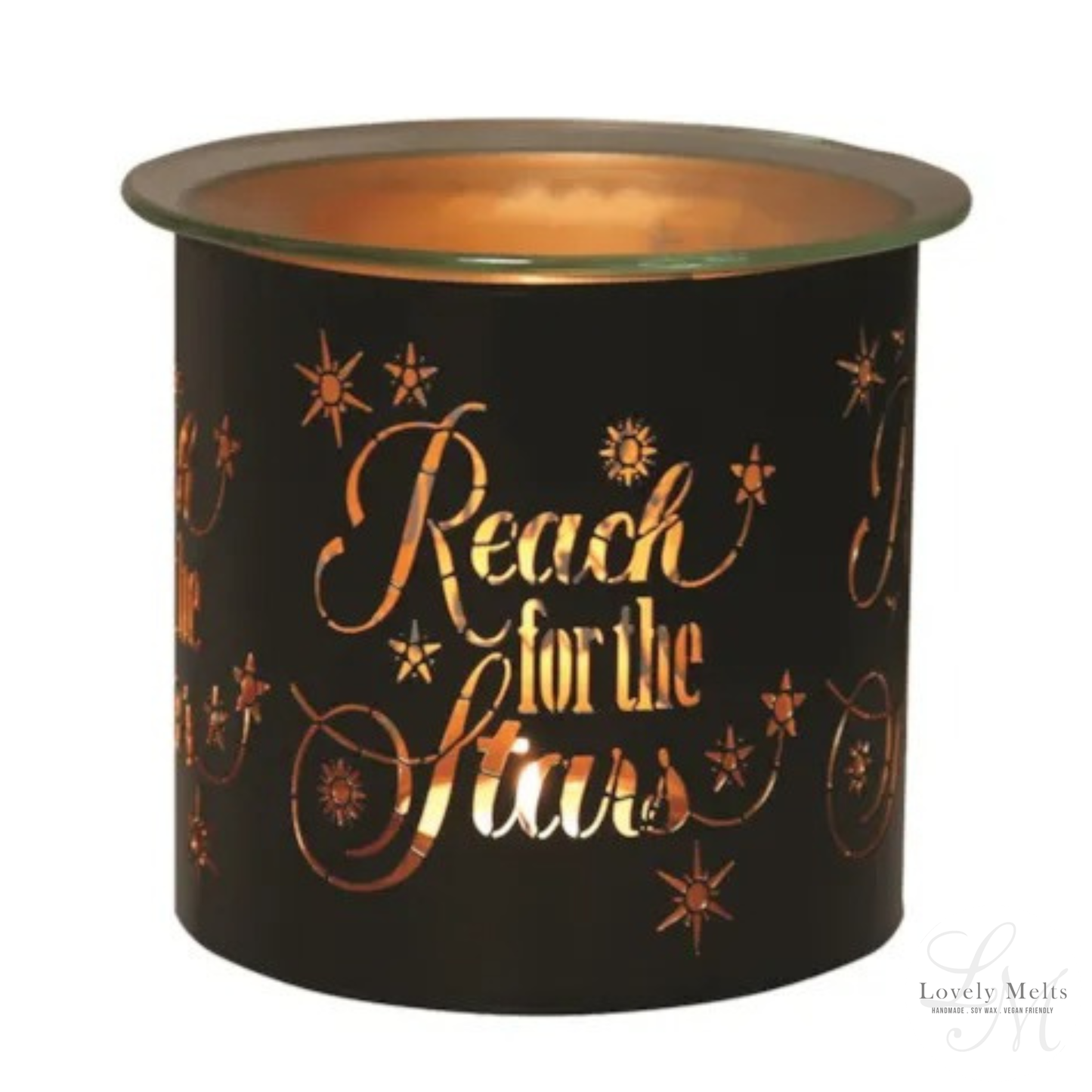REACH FOR THE STARS BLACK & GOLD Silhouette Tealight Wax Burner and Candle Holder