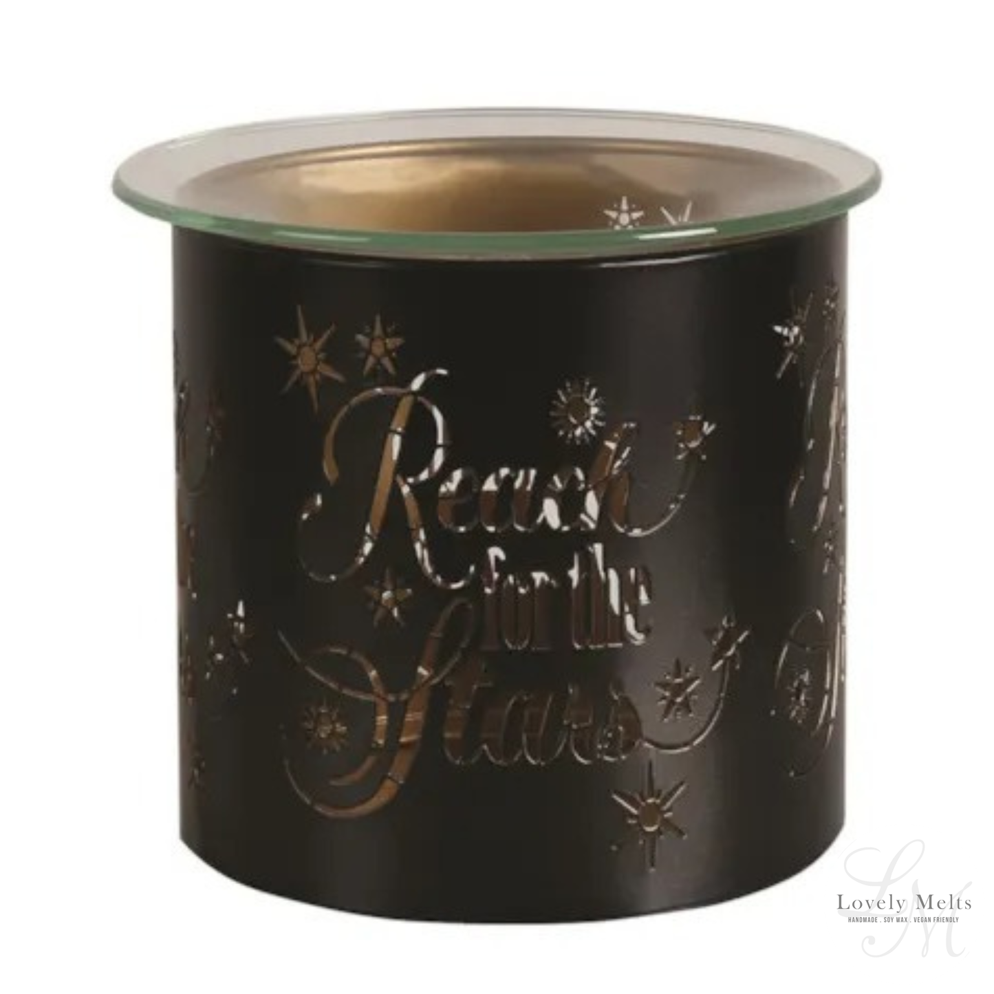 REACH FOR THE STARS BLACK & GOLD Silhouette Tealight Wax Burner and Candle Holder