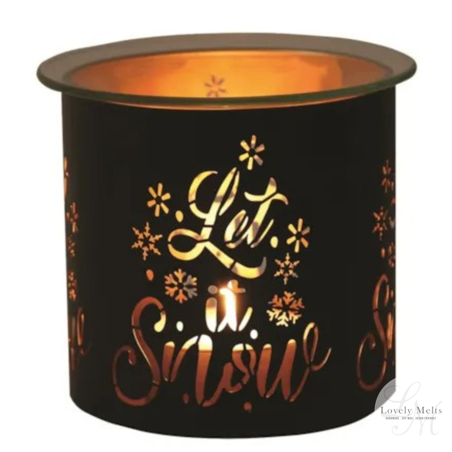 LET IT SNOW BLACK & GOLD Silhouette Tealight Wax Burner and Candle Holder