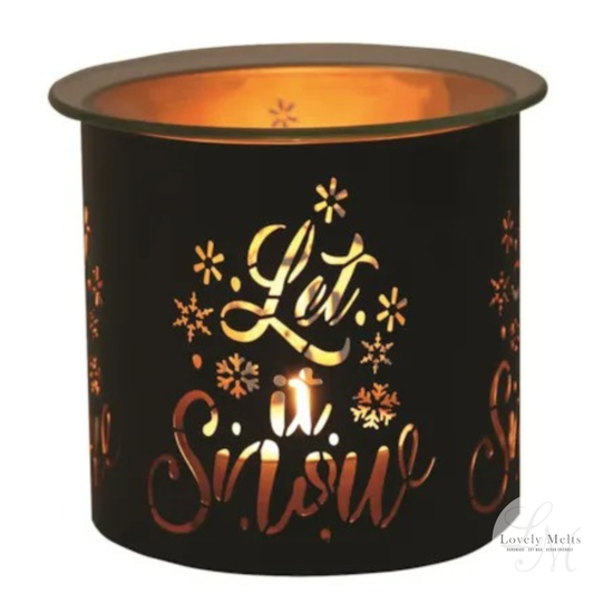 LET IT SNOW BLACK & GOLD Silhouette Tealight Wax Burner and Candle Holder