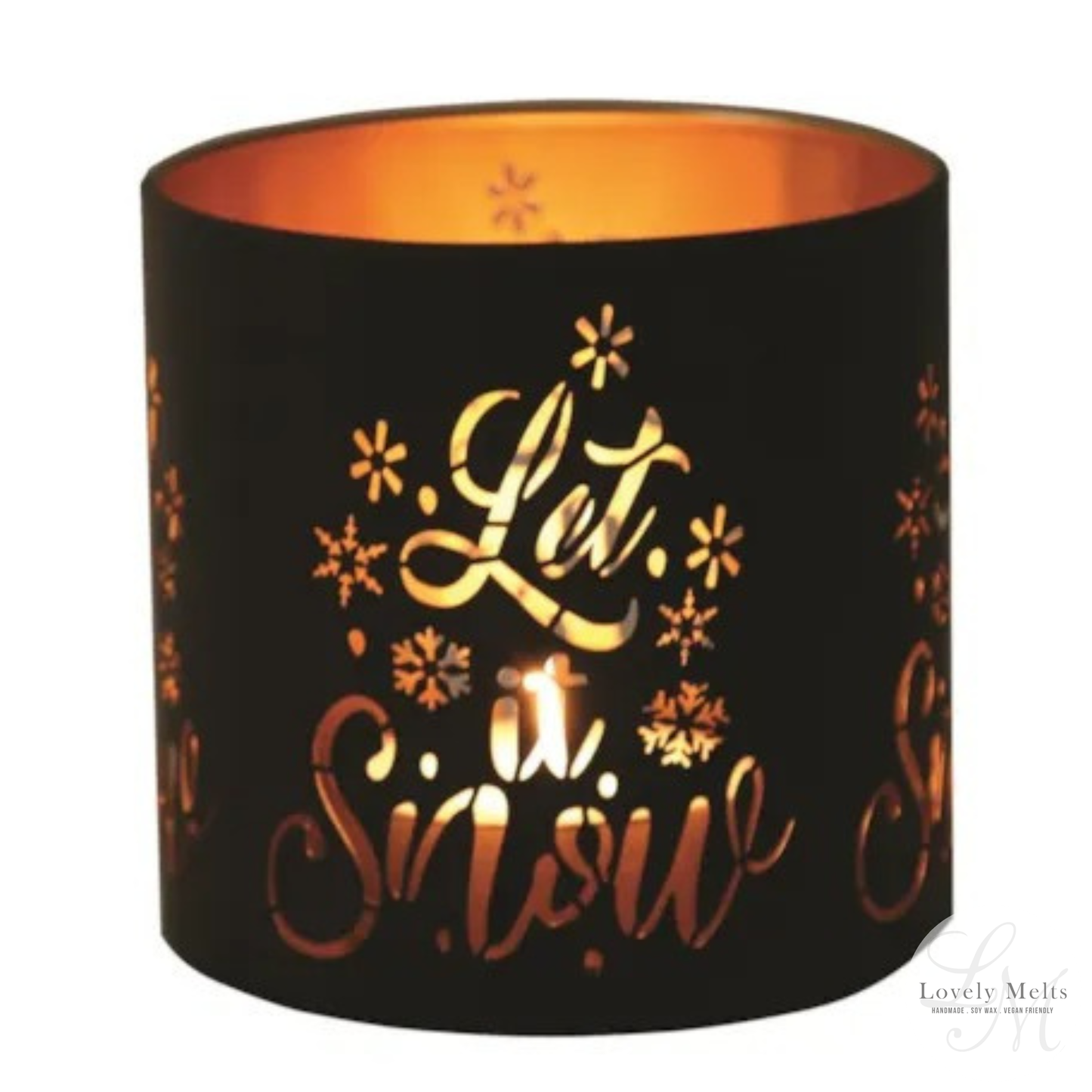 LET IT SNOW BLACK & GOLD Silhouette Tealight Wax Burner and Candle Holder