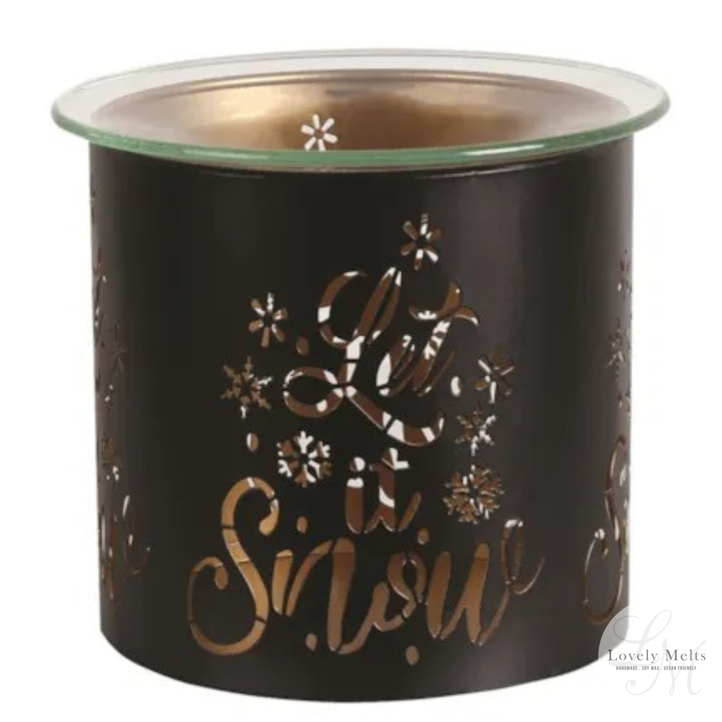 LET IT SNOW BLACK & GOLD Silhouette Tealight Wax Burner and Candle Holder
