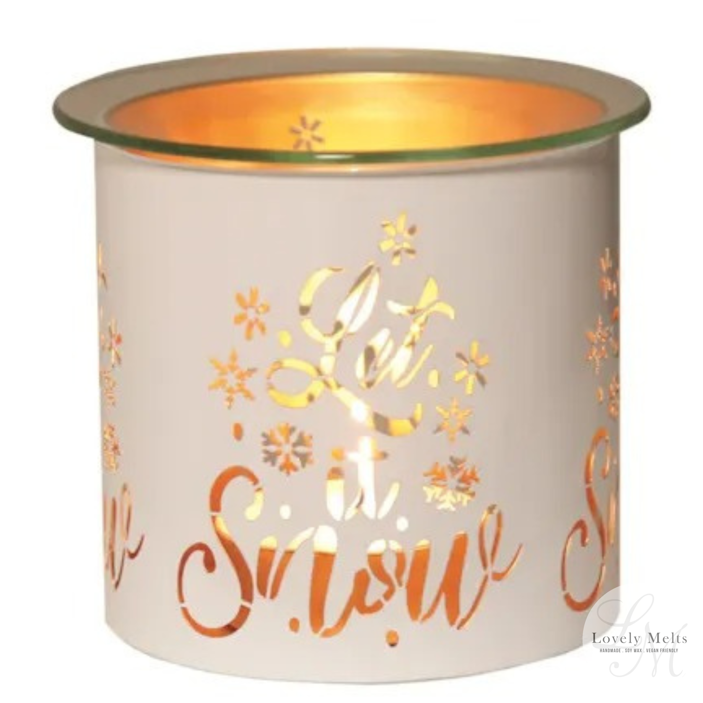 LET IT SNOW WHITE & GOLD Silhouette Tealight Wax Burner and Candle Holder