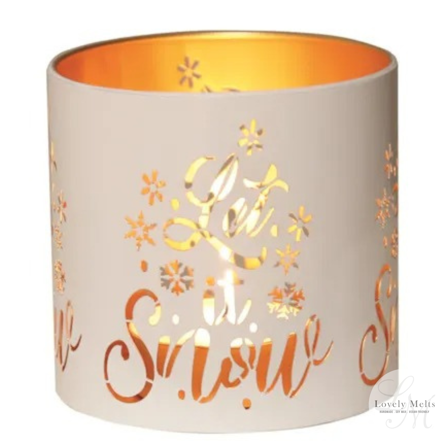 LET IT SNOW WHITE & GOLD Silhouette Tealight Wax Burner and Candle Holder