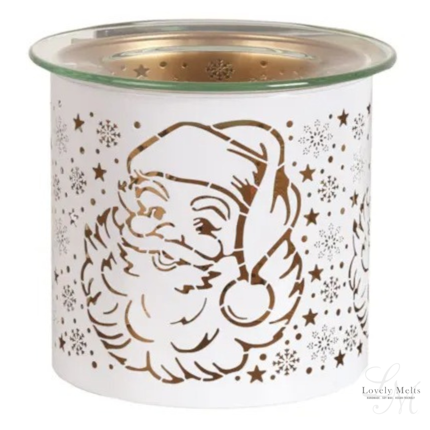 SANTA WHITE & GOLD Silhouette Tealight Wax Burner and Candle Holder
