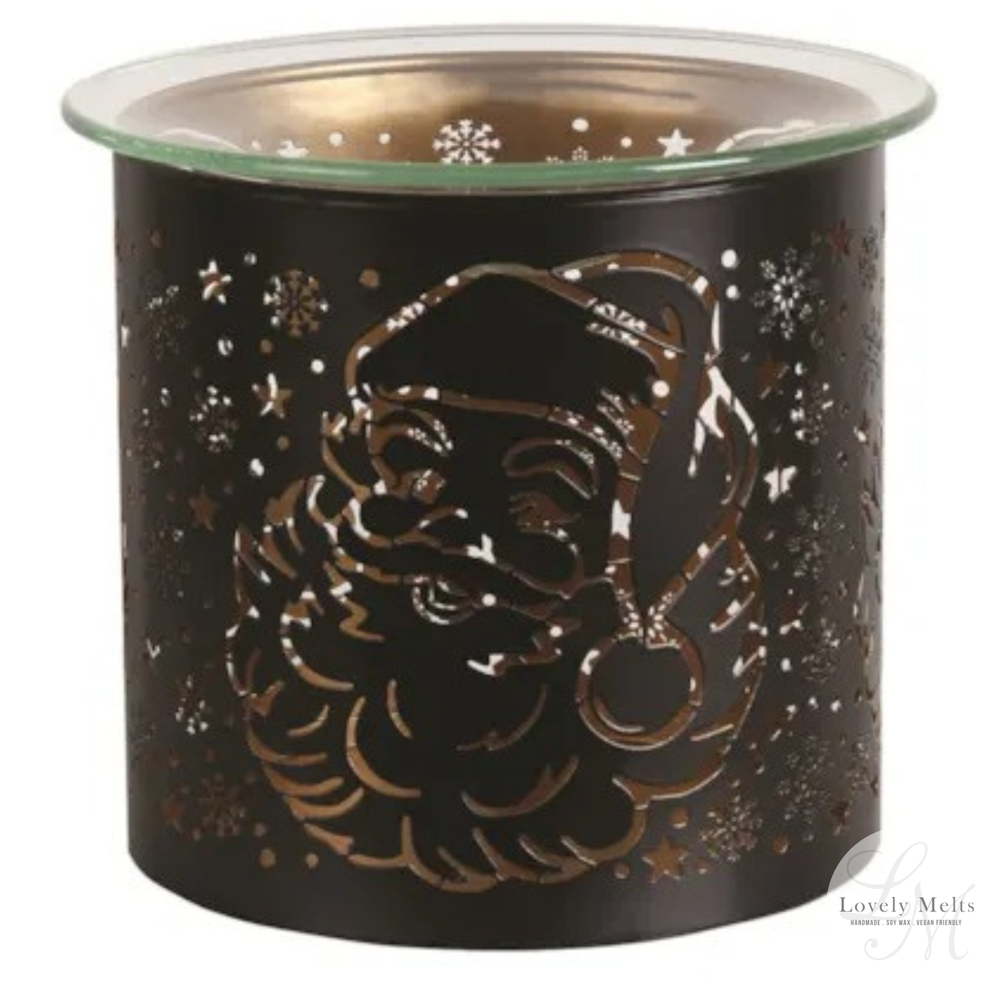SANTA BLACK & GOLD Silhouette Tealight Wax Burner and Candle Holder