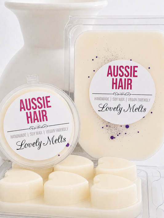 Aussie Hair Lovely Melts wax melts packaging with a white background