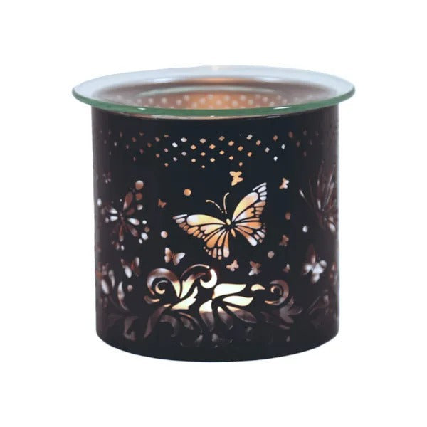 Decorative wax warmer with butterfly design on a white background