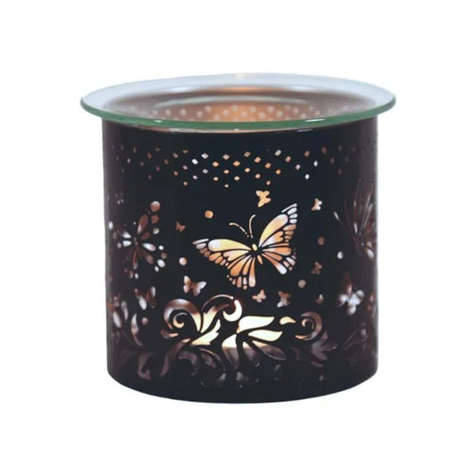 Decorative wax warmer with butterfly design on a white background
