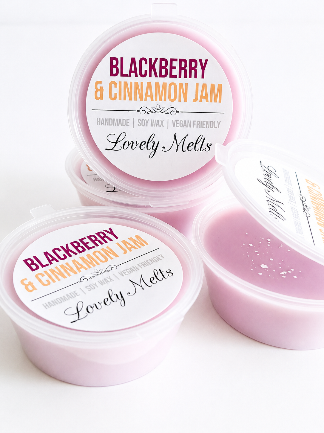 Three Pots of Blackberry and Cinnamon Jam Soy Wax Melts 