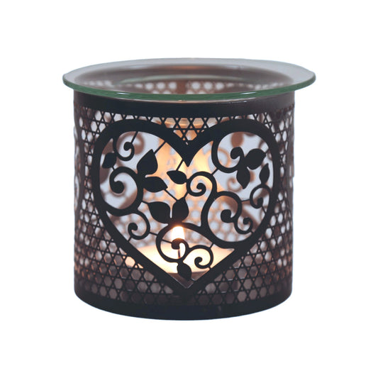 HEART BLACK & SILVER Silhouette Tealight Wax Burner and Candle Holder