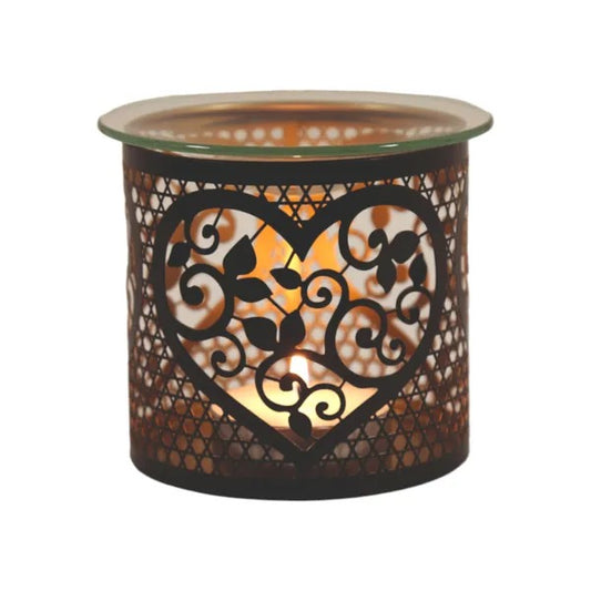 Decorative WAX BURNER AND candle holder with heart design on a white background