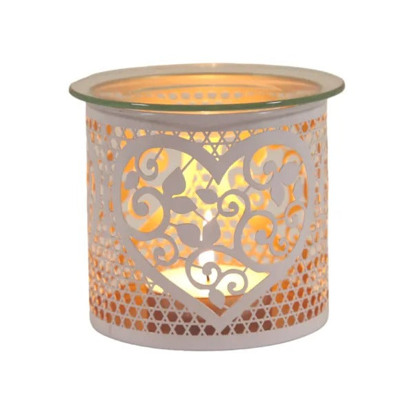 HEART WHITE & GOLD Silhouette Tealight Wax Burner and Candle Holder