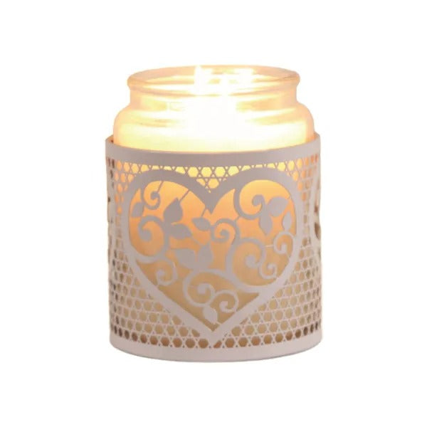 HEART WHITE & GOLD Silhouette Tealight Wax Burner and Candle Holder
