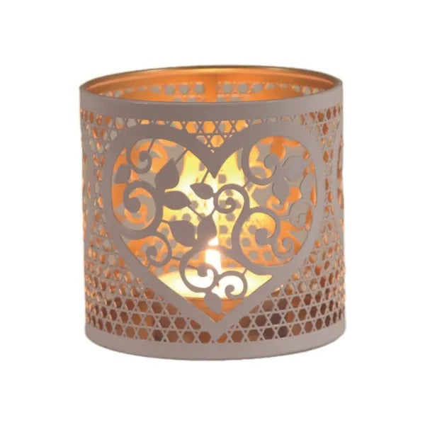 HEART WHITE & GOLD Silhouette Tealight Wax Burner and Candle Holder