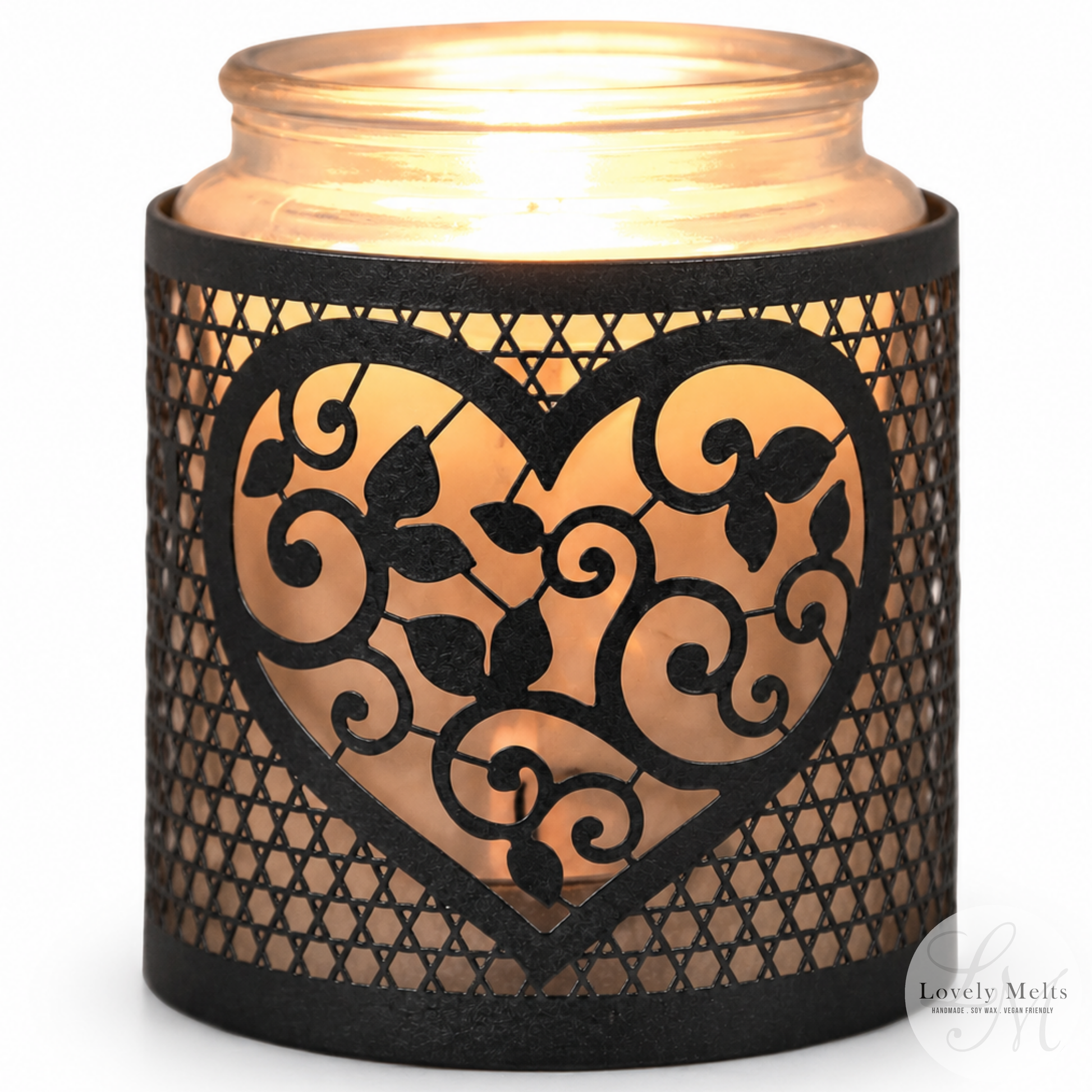 HEART BLACK AND SILVER Silhouette Tealight Wax Burner and Candle Holder