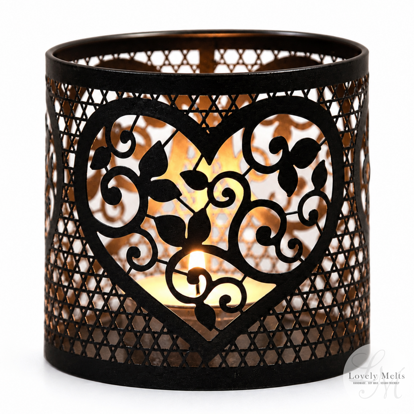 HEART BLACK AND SILVER Silhouette Tealight Wax Burner and Candle Holder