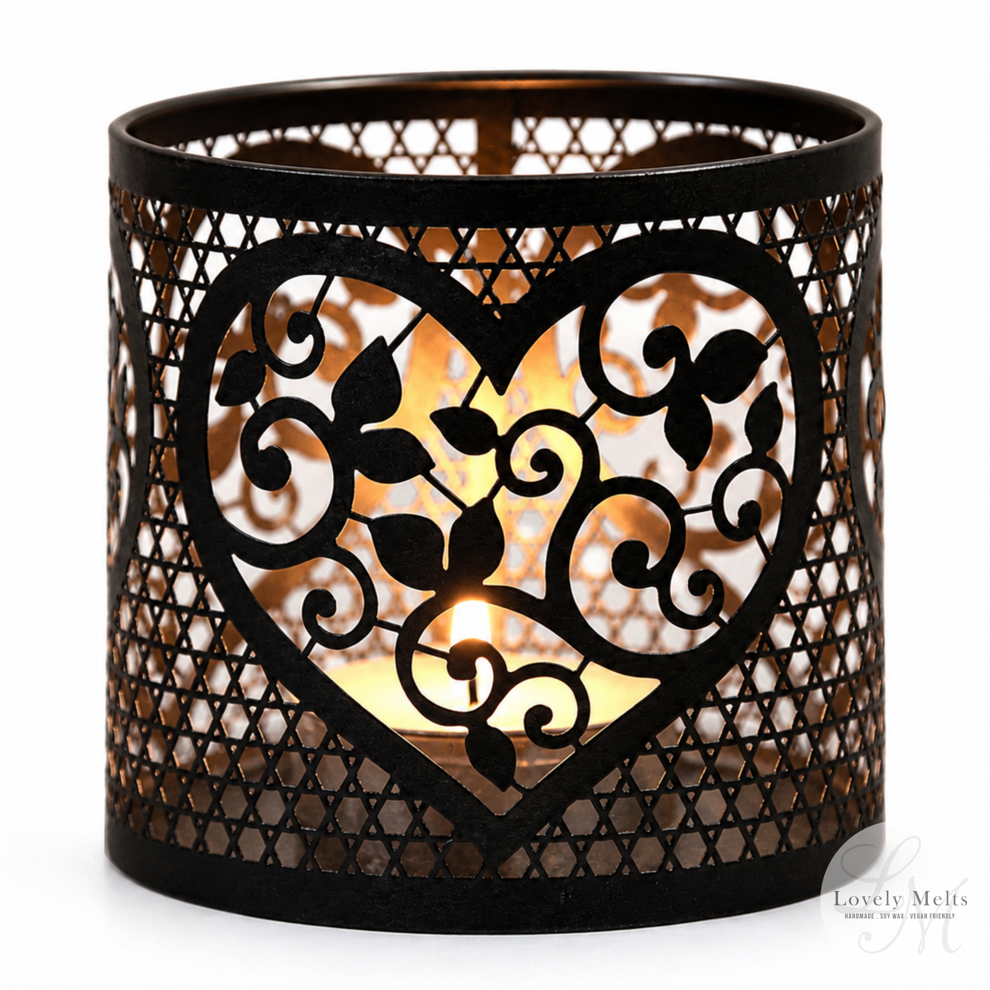 HEART BLACK AND SILVER Silhouette Tealight Wax Burner and Candle Holder