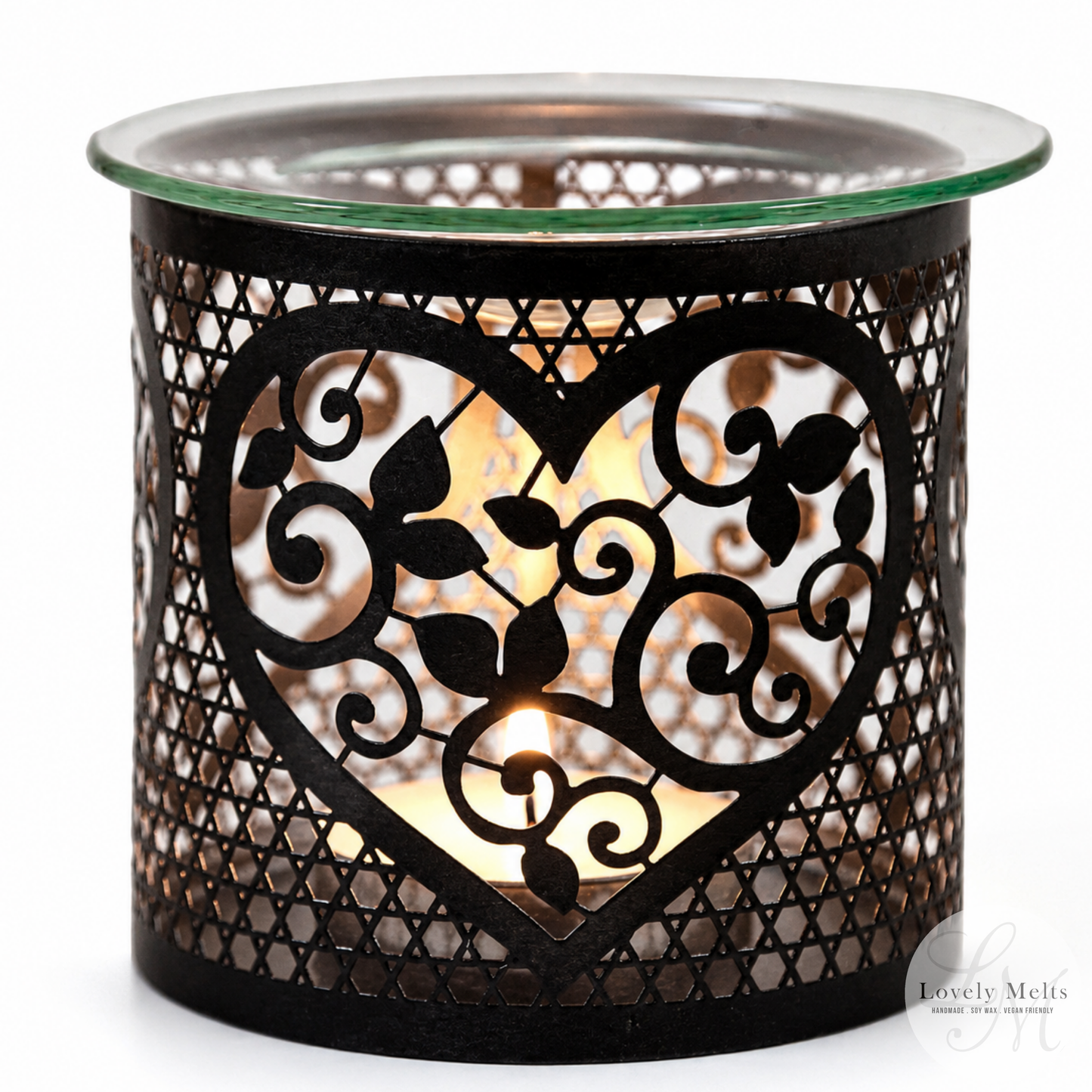 HEART BLACK & SILVER Silhouette Tealight Wax Burner and Candle Holder