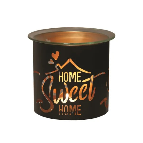 HOME SWEET HOME BLACK & GOLD Silhouette Tealight Wax Burner and Candle Holder
