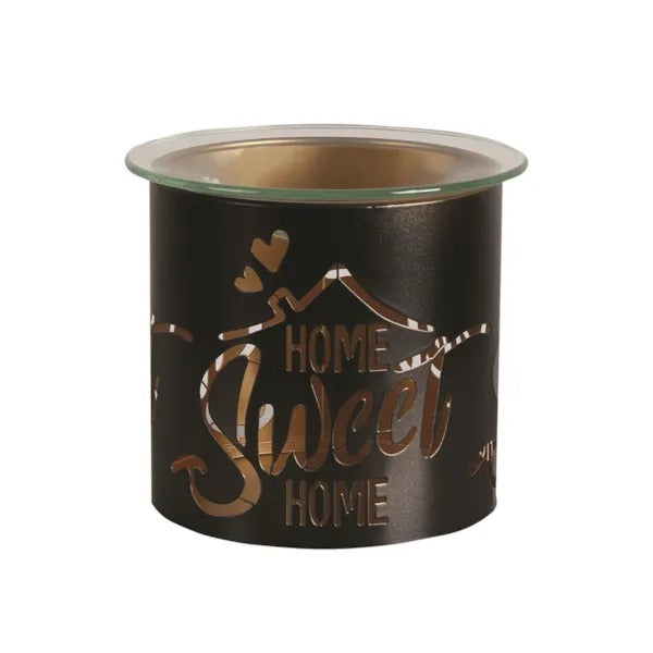 HOME SWEET HOME BLACK & GOLD Silhouette Tealight Wax Burner and Candle Holder