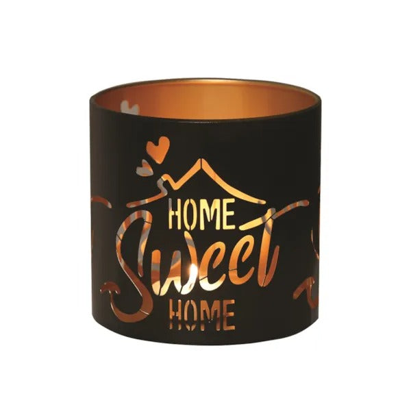 HOME SWEET HOME BLACK & GOLD Silhouette Tealight Wax Burner and Candle Holder
