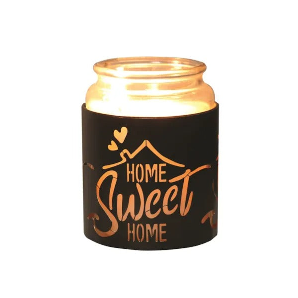 HOME SWEET HOME BLACK & GOLD Silhouette Tealight Wax Burner and Candle Holder