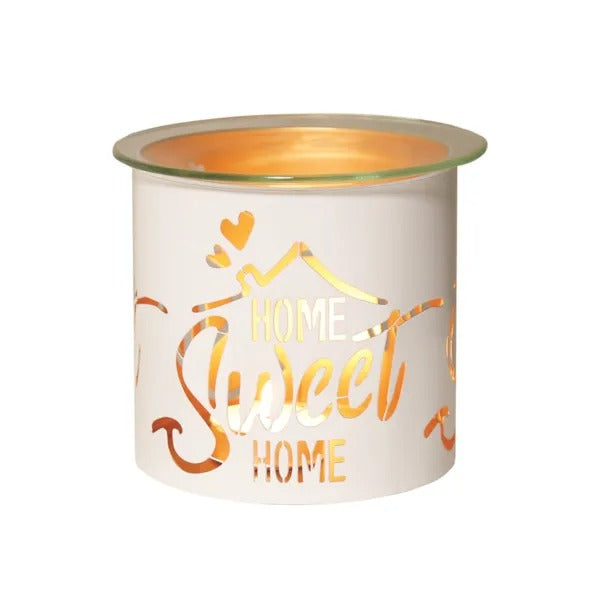 HOME SWEET HOME WHITE & GOLD Silhouette Tealight Wax Burner and Candle Holder