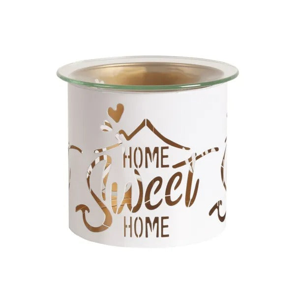 HOME SWEET HOME WHITE & GOLD Silhouette Tealight Wax Burner and Candle Holder