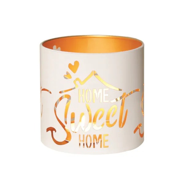 HOME SWEET HOME WHITE & GOLD Silhouette Tealight Wax Burner and Candle Holder