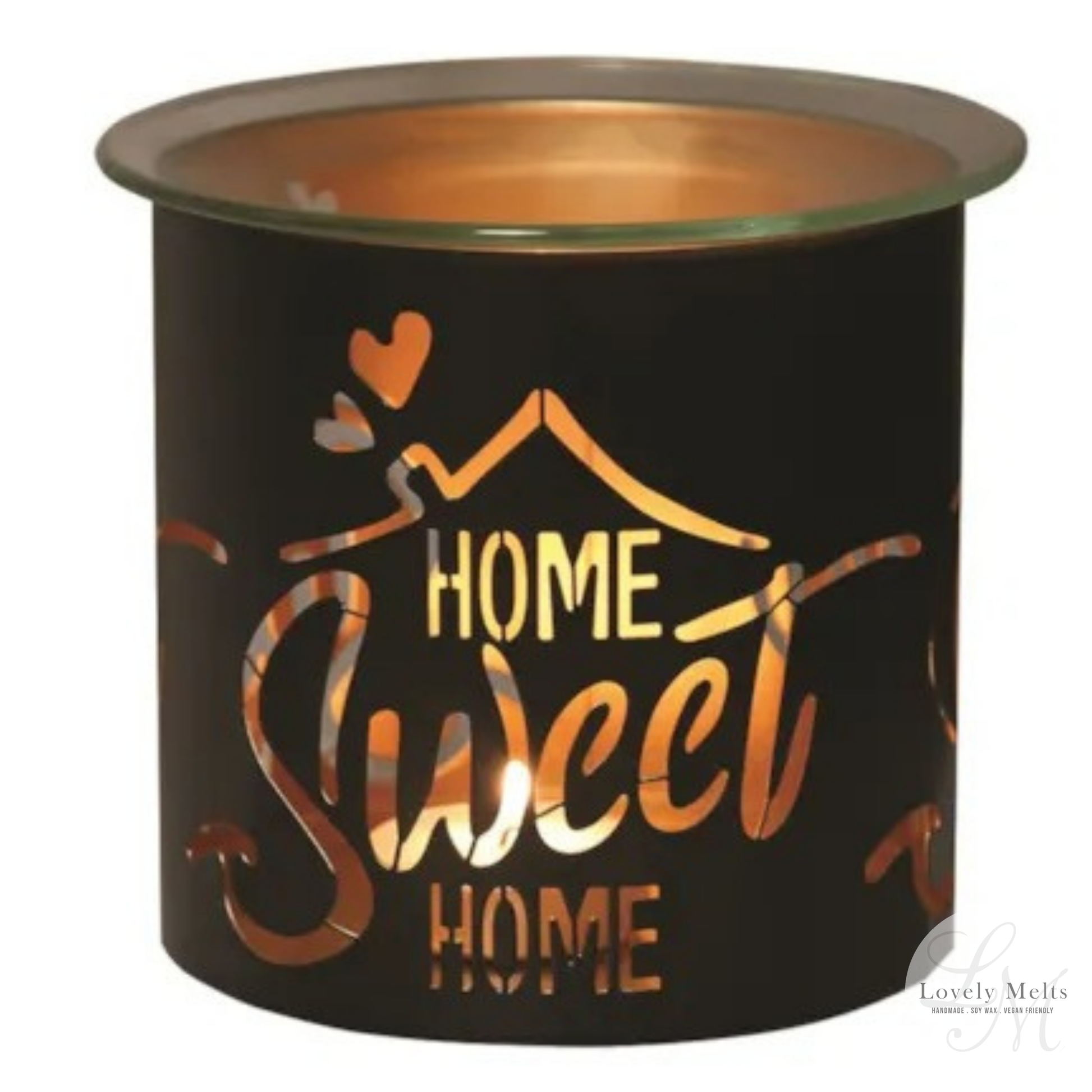 Home Sweet Home Black & Gold Silhouette tealight wax melt burner and candle holder