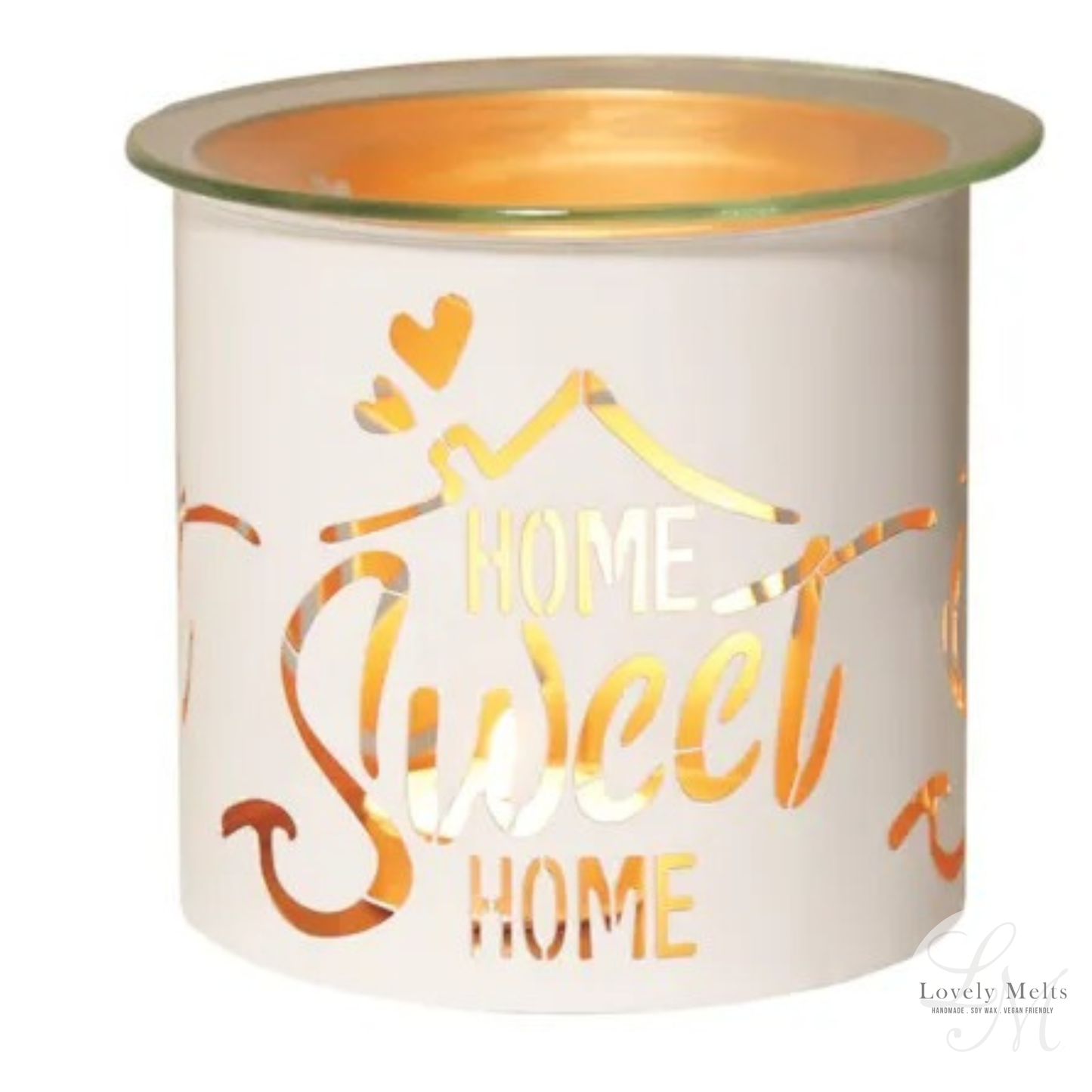 Home Sweet Home White & Gold Silhouette tealight wax melt burner and candle holder