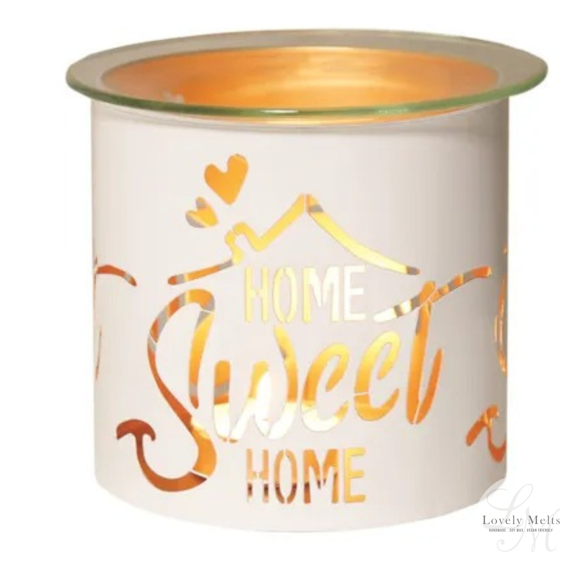 Home Sweet Home White & Gold Silhouette tealight wax melt burner and candle holder