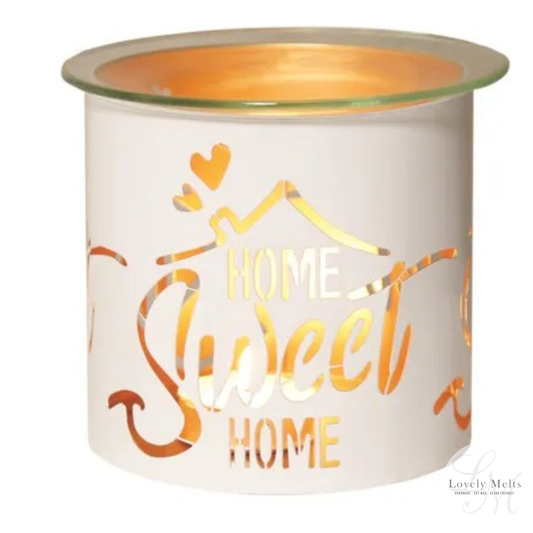 HOME SWEET HOME WHITE & GOLD Silhouette Tealight Wax Burner and Candle Holder