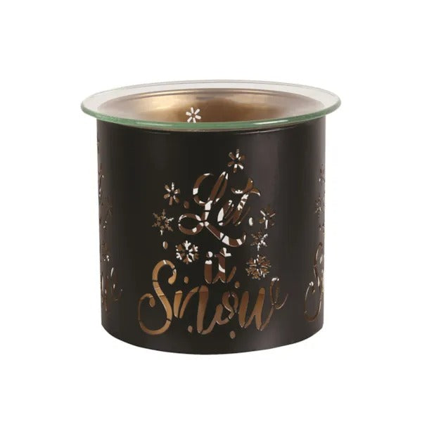 LET IT SNOW BLACK & GOLD Silhouette Tealight Wax Burner and Candle Holder