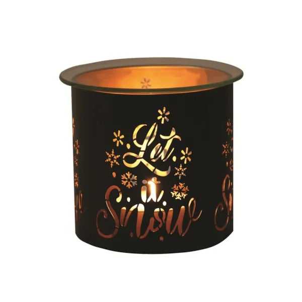 LET IT SNOW BLACK & GOLD Silhouette Tealight Wax Burner and Candle Holder