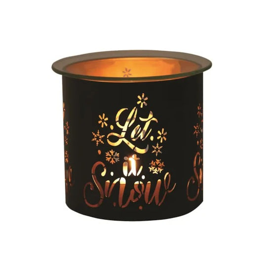 LET IT SNOW BLACK & GOLD Silhouette Tealight Wax Burner and Candle Holder